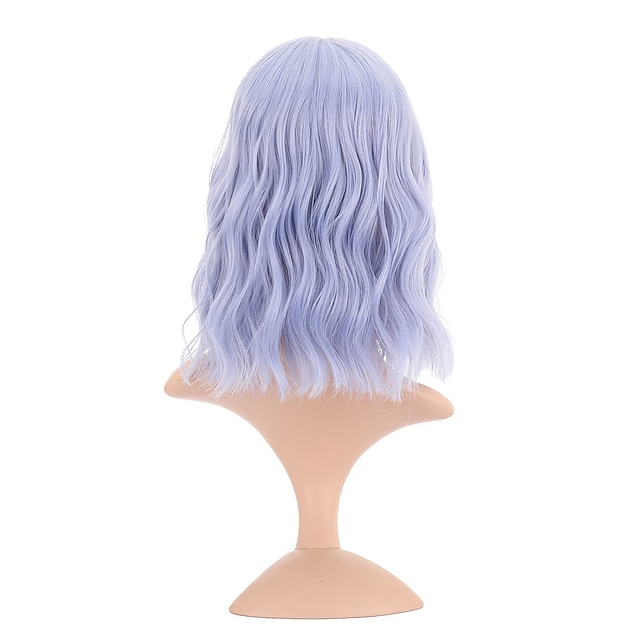 Beauty & Hair Wigs & Hair Pieces | Natural Wavy Wig With Air Bangs Short Bob Grey Blue Wigs Womens Shoulder Length Wigs Curly Wa