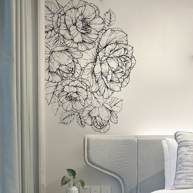 Home & Garden Home Decor | Literary Sketch Peony Flower Living Room Hall Bedroom Porch Home Wall Decoration Wall Stickers Self-a