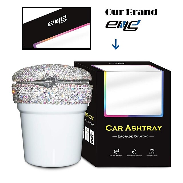 Posacenere Auto Bling Con Luce LED E Coperchio - Cristallo E ABS, Portatile Per Portabicchieri - 2
