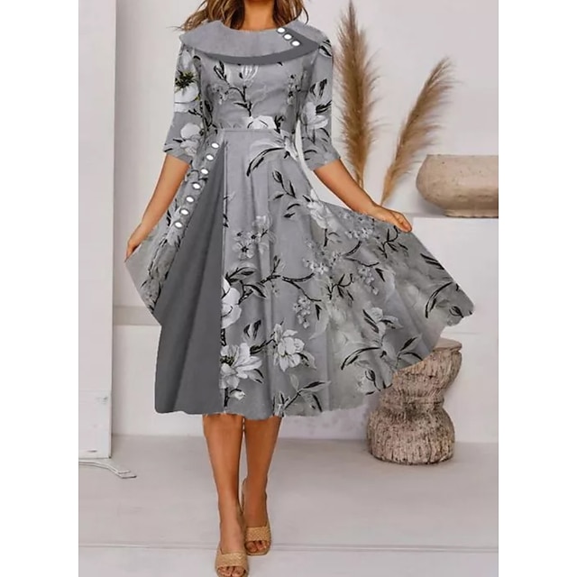 

Women's A Line Dress Knee Length Dress Blue Gray Half Sleeve Floral Print Spring Summer Crew Neck Elegant Casual 2022 S M L XL XXL 3XL