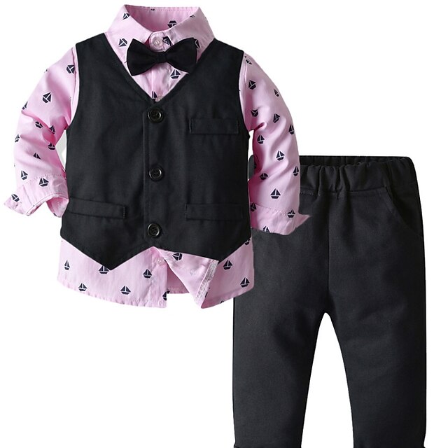 Baby & Kids Boys Clothing | Kids Boys Suit & Blazer Clothing Set 3 Pieces Short Sleeve Blue Pink Print Indoor Outdoor Active Spo