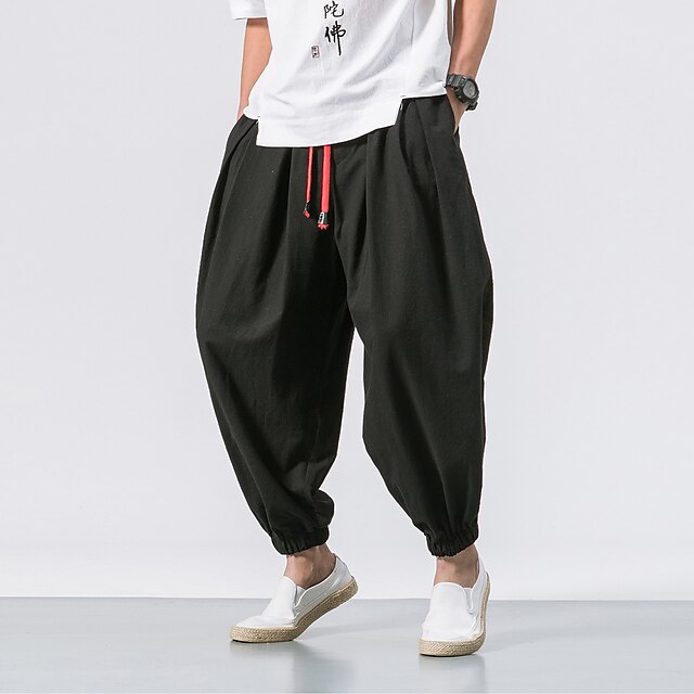 Men's Joggers Linen Pants Trousers Summer Pants Beach Pants Drawstring ...