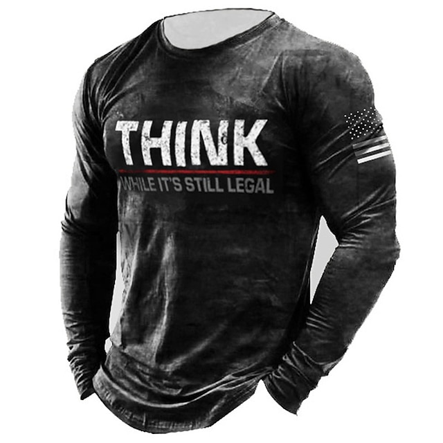  Men's Unisex T shirt Tee Long Sleeve Letter Graphic Prints Vintage Crew Neck Black 3D Print Daily Holiday Print Clothing Apparel Designer Casual Big and Tall