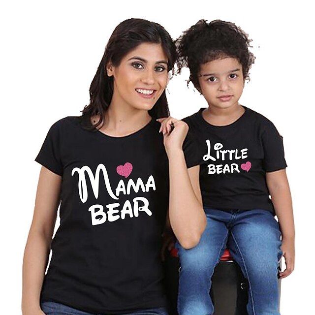 Baby & Kids Matching Outfits | Mommy and Me Valentines T shirt Tops Cotton Heart Letter Daily Print White Black Gray Short Sleev