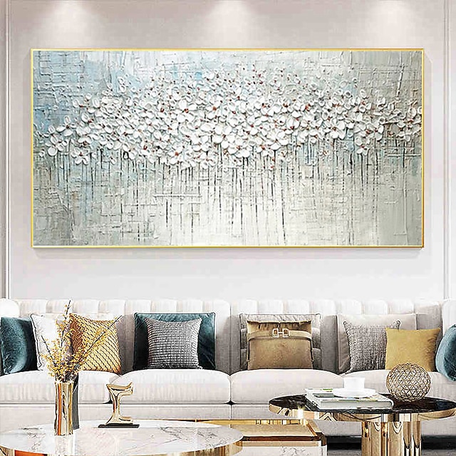  handgjord oljemålning canvas väggkonst dekoration palett kniv målning klassisk vit plommonblom för heminredning rullad ramlös osträckt målning