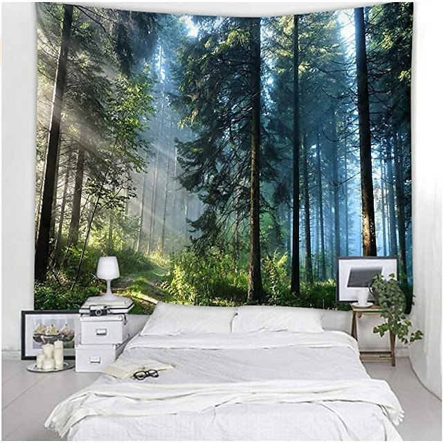 Tapiserie de perete mare imprimată cu pădure naturală frumoasă, hippie ieftină, agățată pe perete, tapiserii de perete boeme, decor de perete cu mandala