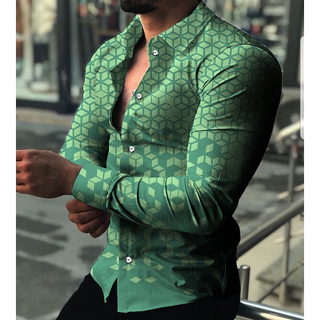  Homme Formes Géométriques Géométrie Chemise Chemise boutonnée manche longue Mode Design Décontractées Extérieur Vacances du quotidien Automne hiver Col Imprimer Bouton bas Noir Rouge bleu marine Bleu