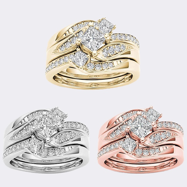  3pcs Band Ring Ring For Women's Gift Prom Date Rhinestone Alloy