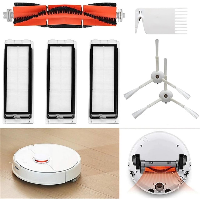  Accessories For Xiaomi Robot Vacuum Cleaner, 1 Central Brush, 2 Side Brushes, 3 HEPA Filters,1 Cleaning Tool Vacuum Cleaner Parts Replacement Parts For Xiaomi Mi Robot And Cleaner Roborock