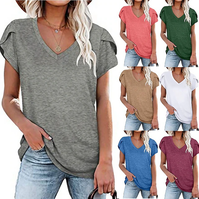 T shirt Tee Women's Solid Color Daily Going out Basic V Neck S 8