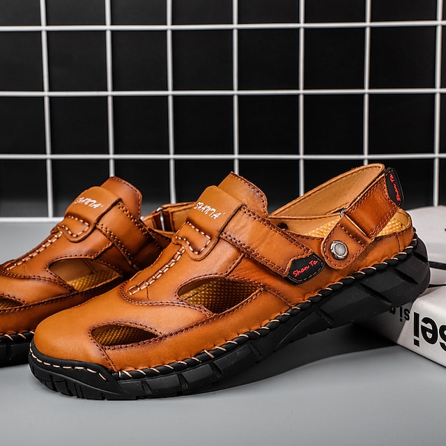  Men's Sandals Flat Sandals Fisherman Sandals Comfort Sandals Casual Athletic Walking Shoes Nappa Leather Black Brown Summer