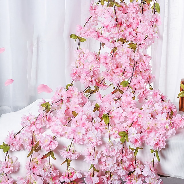  sakura rattan simulazione fiore fiore di seta a forma di decorazione di nozze decorazione della sede della casa, fiori finti per la decorazione della disposizione dell'ufficio dell'hotel della parete