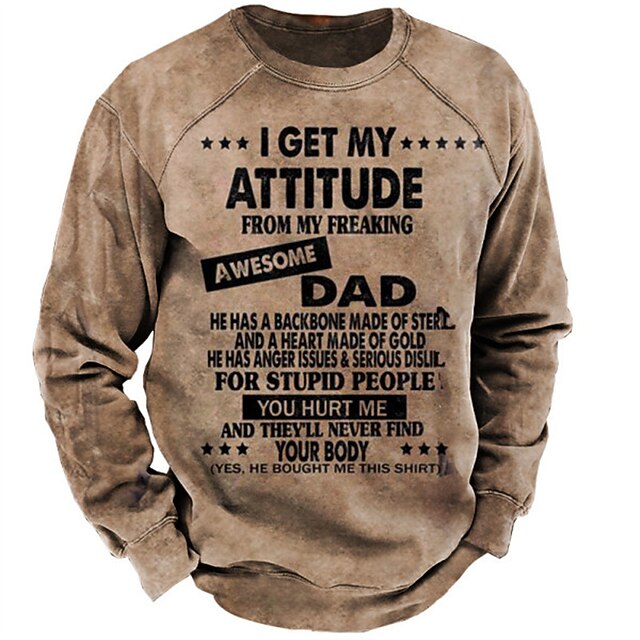 

Men's Sweatshirt Pullover Graphic Prints Letter Print Sports Outdoor Casual Daily 3D Print 3D Print Basic Hoodies Sweatshirts Khaki