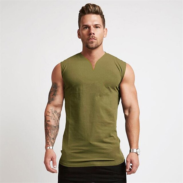 Men's Tank Top Vest Undershirt Solid Color V Neck Casual Daily ...