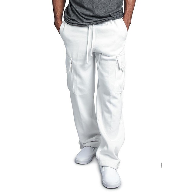  Men's Cargo Pants Sweatpants Joggers Trousers Cargo Sweatpants Wide Leg Solid Color Full Length Sports Outdoor Daily Classic Casual Loose Fit Black White