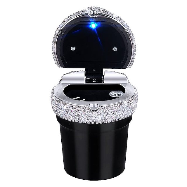  cendrier de voiture portable bling cigarette cylindre sans fumée porte-gobelet avec indicateur de lumière led bleu accessoires de voiture pour les femmes idéal pour la maison et le bureau de voiture