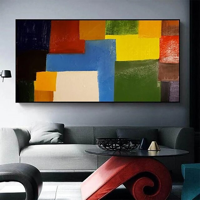 Home & Garden Wall Art | Oil Painting Handmade Hand Painted Wall Art Modern Abstract Color Geometric Block Home Decoration Decor