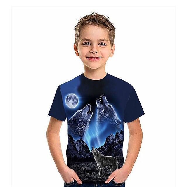 Baby & Kids Boys Clothing | Kids Boys T shirt Short Sleeve Blue 3D Print Wolf Animal Daily Indoor Outdoor Active Fashion Daily S