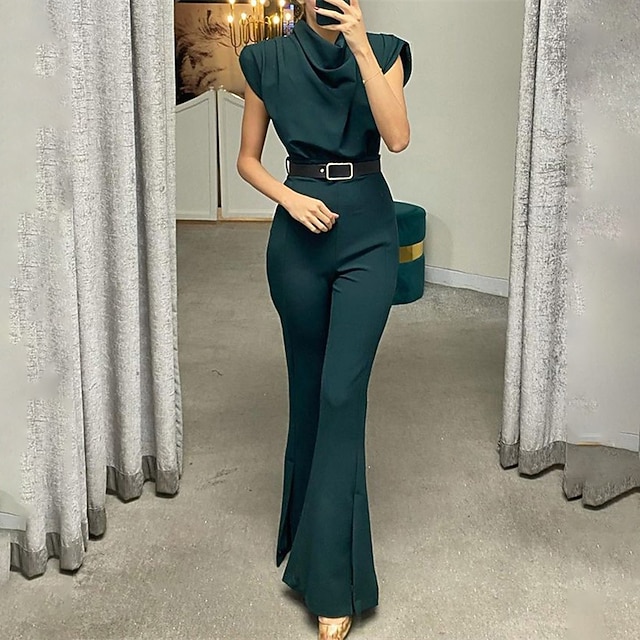 

Women's Jumpsuit Lace up Solid Color Round Neck Formal Party Vacation Regular Fit Short Sleeve Green S M L Spring