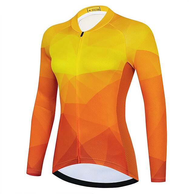  21Grams Women's Cycling Jersey Long Sleeve Bike Top with 3 Rear Pockets Mountain Bike MTB Road Bike Cycling Breathable Moisture Wicking Quick Dry Reflective Strips Yellow Gradient Sports Clothing