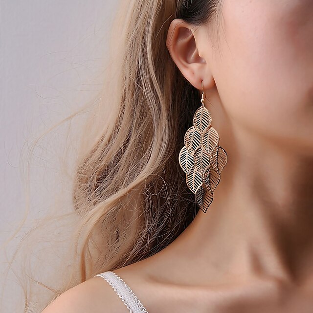 Women S Hoop Earrings Chandelier Leaf, Long Chandelier Style Earrings Silver And Gold
