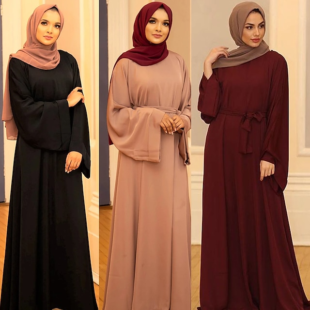  Γυναικεία Αραβικό φόρεμα Φόρεμα καφτάνι Στολές Ηρώων Αμπάγια αραβικός μουσουλμάνος Ραμαζάνι Συμπαγές Χρώμα Ενήλικες Φόρεμα Πάρτι, Απόκριες