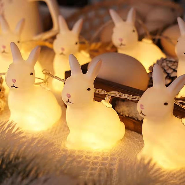  Luzes de corda de fadas de coelho de páscoa 1.5m 10leds operado por bateria feriado festa no jardim lâmpada de decoração de páscoa
