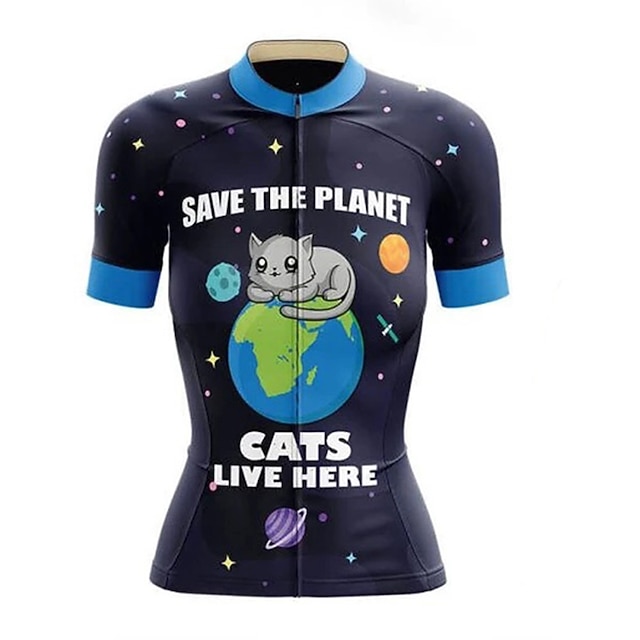 

21Grams Women's Short Sleeve Cycling Jersey Summer Spandex Dark Navy Cat Bike Top Mountain Bike MTB Road Bike Cycling Quick Dry Moisture Wicking Sports Clothing Apparel / Stretchy / Athleisure