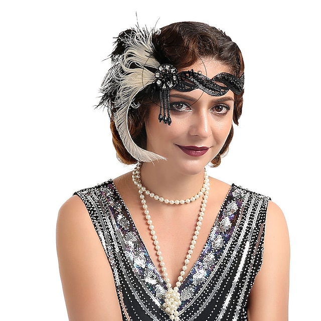  Vintage Roaring 20s 1920s Feathers Headband Head Jewelry The Great Gatsby Charleston Women's Feather Party Prom Wedding Party Headwear