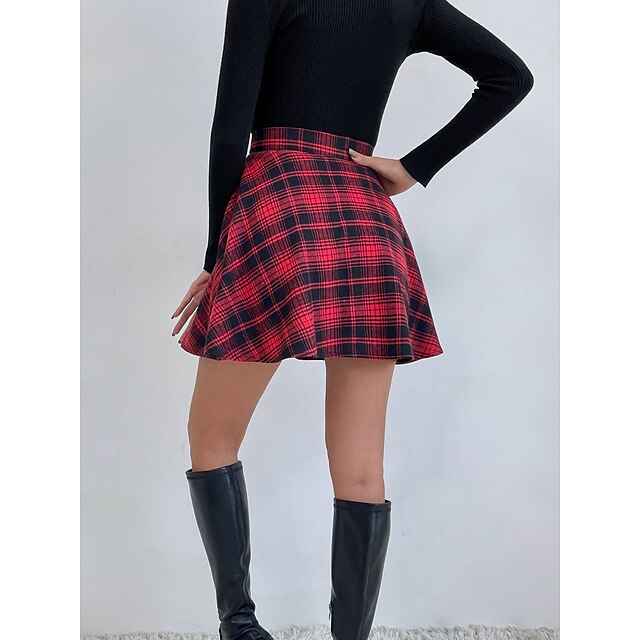 Womens Clothing Womens Bottoms | Womens Basic Preppy Skirts Vacation Casual / Daily Plaid Red S M L - WC78736