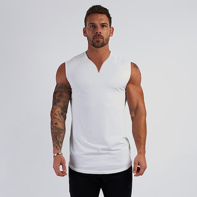 Men's Tank Top Vest Top Undershirt Sleeveless Shirt Plain V Neck Casual ...