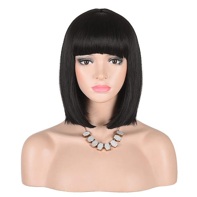 Beauty & Hair Wigs & Hair Pieces | Short Straight Bob Wig With Bangs Full Heat Resistant Wig for Ladies Cosplay - KN43117