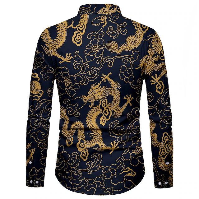 Men Gold Bronzing Camisa Social Shirts Dress Slim Fit New Long Sleeve ...