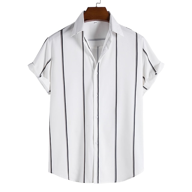 Mens Clothing Mens Shirts | Mens Shirt Striped Geometric Classic Collar Casual Daily Short Sleeve Tops Casual Fashion White Blac