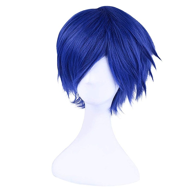  cosplay paryk bølget midterste paryk mørkeblå syntetisk hår herre blå halloween paryk