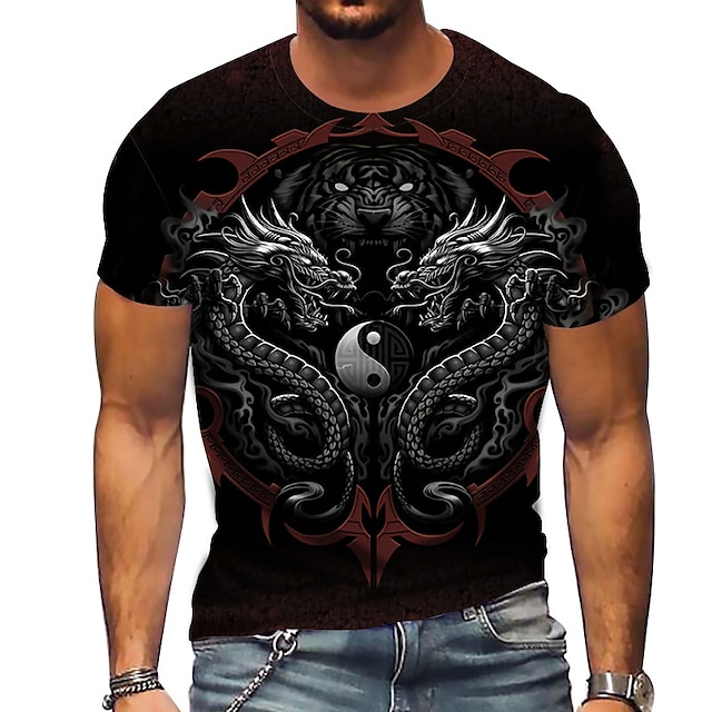  Męskie Smok Plotka Podkoszulek Krótki rękaw Podkoszulek Druk 3D Półgolf Koszula Sport Moda Odzież sportowa Na zewnątrz Ulica Codzienny Czarny Lato Wiosna Odzież S M L XL XXL XXXL 4XL