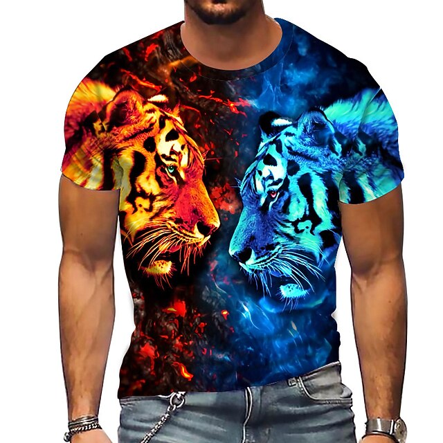 Men's Animal Tiger T Shirt Short Sleeve T shirt 3D Print Crew Neck Shirt Sports Fashion Sportswear Outdoor Vacation Street Blue Summer Spring Clothing Apparel S M L XL XXL XXXL4