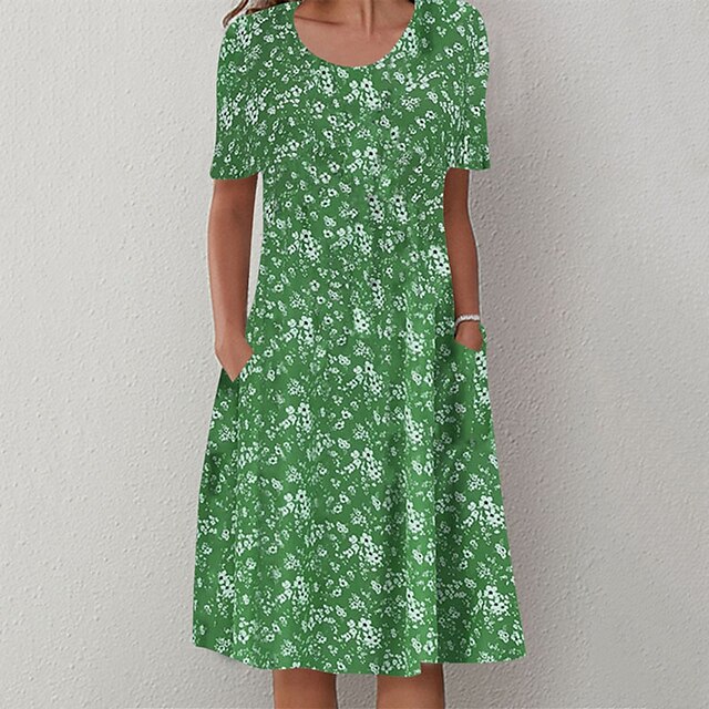 

Women's A Line Dress Knee Length Dress Green Short Sleeve Floral Print Spring Summer Crew Neck Casual Modern 2022 S M L XL XXL 3XL