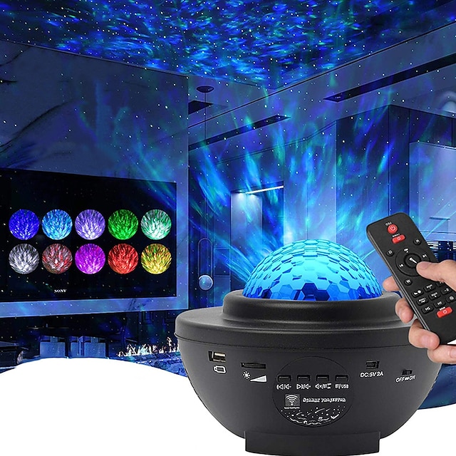  LED Galaxy Projector Night Light Ocean Wave Projection with Bluetooth Music Speaker 8W LED 10 Colors 21 Lighting Modes Brightness Levels Adjustable with Remote Control