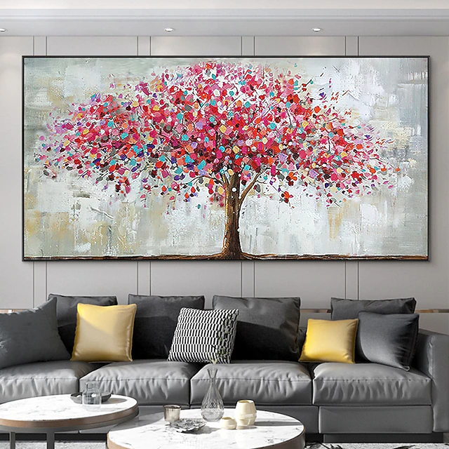 Mintura Handmade Oil Painting On Canvas Wall Art Decoration Modern Abstract Red Tree Picture For Home Decor Rolled Frameless Unstretched Painting 9