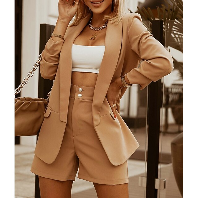 

Women's Streetwear Plain Daily Wear Office Two Piece Set Blazer Office Suit Shorts Sets Shorts Tops