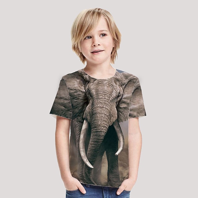 Baby & Kids Boys Clothing | Kids Boys T shirt Short Sleeve 3D Print Elephant Animal Gray Children Tops Spring Summer Active Fash