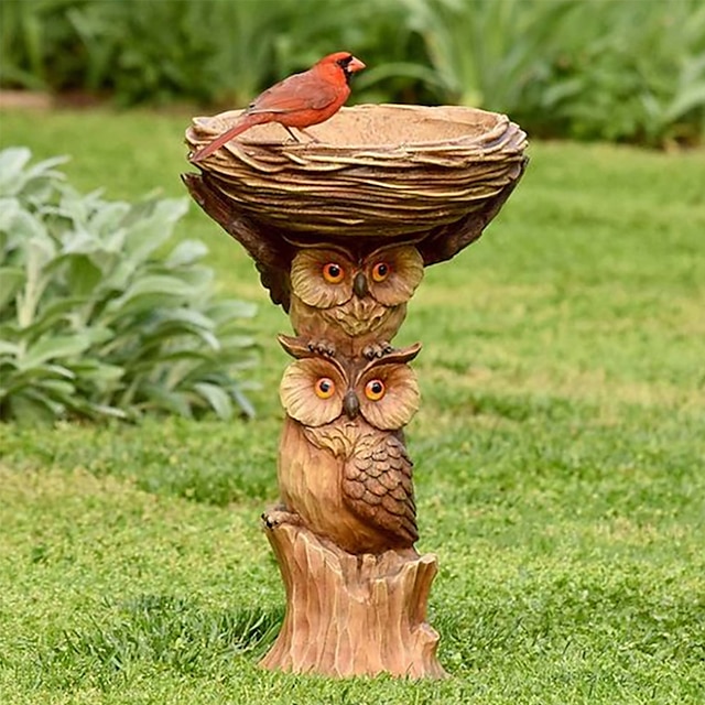  harpiks ugle og fugler fuglebad hage hage plen ornament fuglemater hage dekorasjon utendørs hage kunst dekor