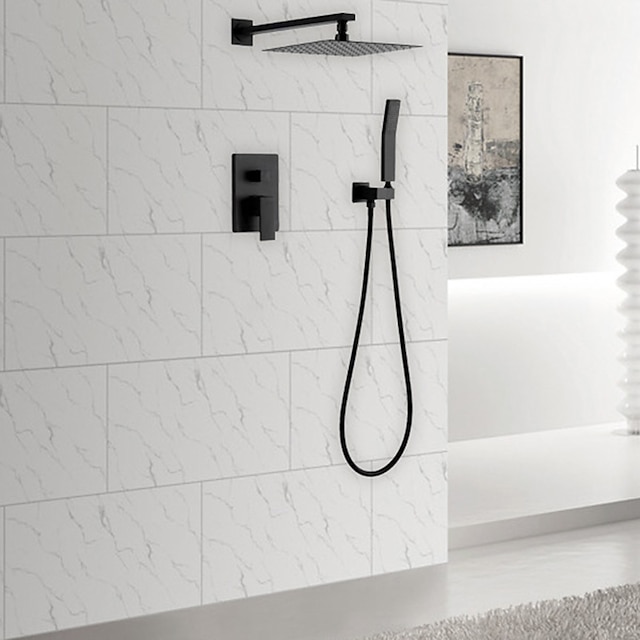  Shower Faucet,Matte Black Shower Faucets Sets Complete with Stainless Steel Shower Head and Solid Brass Handshower Wall Mounted Rainfall Shower Head System