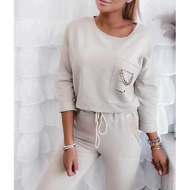 

Women's Basic Plain Sport Casual Two Piece Set Hoodie Tracksuit Pant Jogger Pants Drawstring Tops