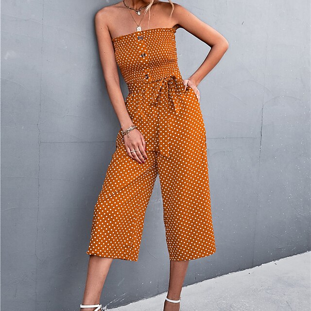 

Women's Romper Backless Print Polka Dot Strapless Active Street Casual Regular Fit Strapless Green Black Wine S M L Spring