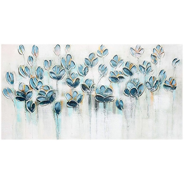  pictură în ulei pictată manual artă de perete modern abstract albastru textură flori decor decor pânză rulată fără cadru neîntins