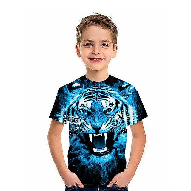 Baby & Kids Boys Clothing | Kids Boys T shirt Short Sleeve 3D Print Tiger Animal Blue Yellow Children Tops Spring Summer Active 