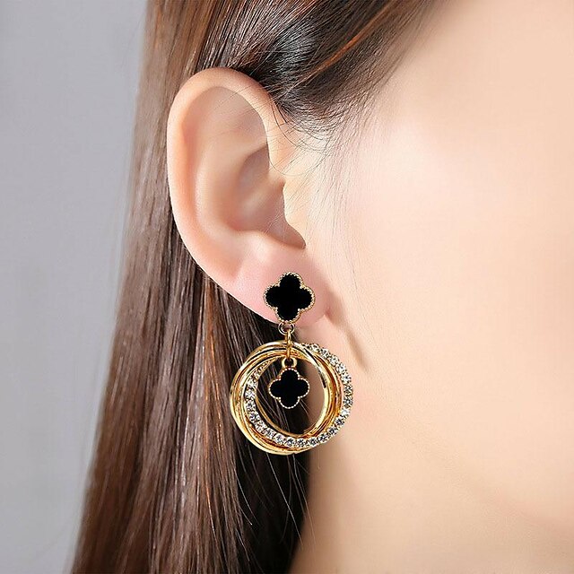 Shoes & Bags Fashion Accessories | Womens Hoop Earrings Geometrical Clover Romantic Fashion Modern French Sweet Earrings Jewelry