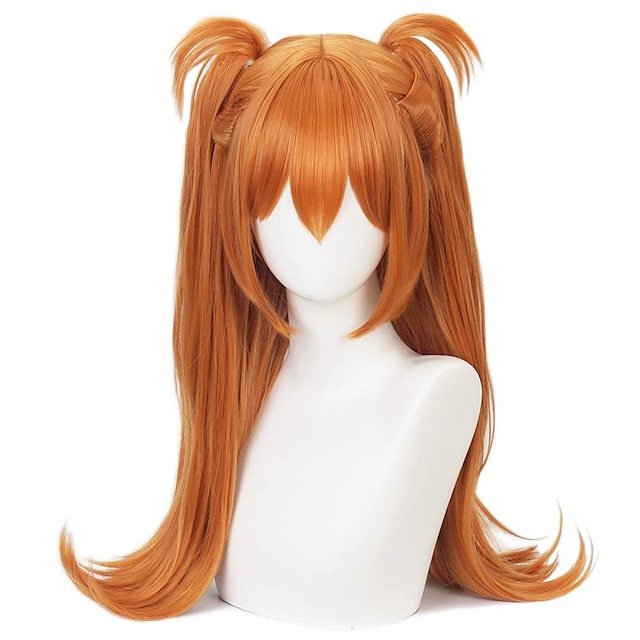  peluca naranja langley cosplay peluca con clip cola de caballo& Gorro de peluca, cola de caballo, peluca cosplay de anime naranja larga y recta
